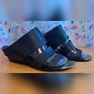 EUC Vic Matie Black Leather Grunge Goth Moto Sandal Shoe w/ Gold Toe SZ 10 41EU